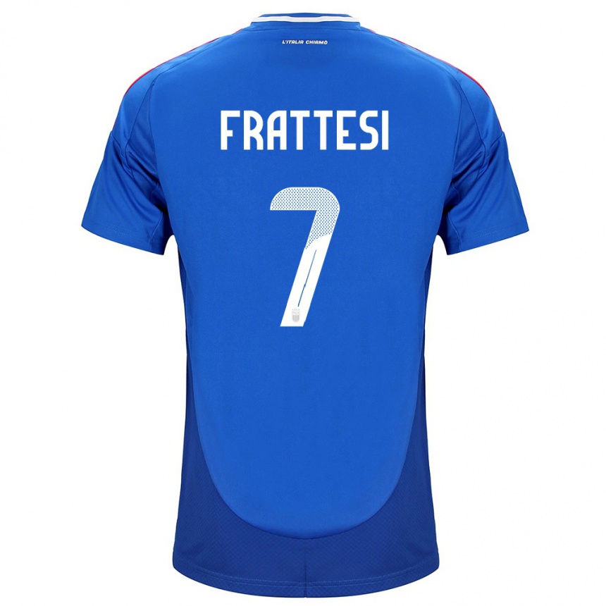 Kids Football Italy Davide Frattesi #7 Blue Home Jersey 24-26 T-Shirt