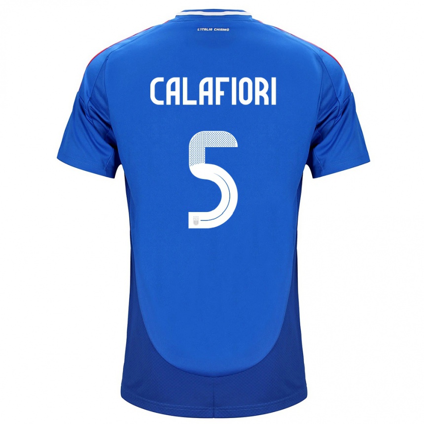 Kids Football Italy Riccardo Calafiori #5 Blue Home Jersey 24-26 T-Shirt