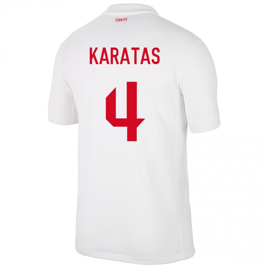 Kids Football Turkey Eda Karataş #4 White Home Jersey 24-26 T-Shirt