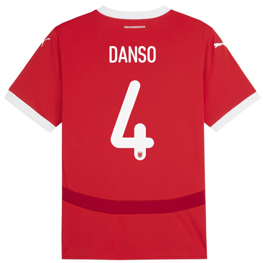 Kids Football Austria Kevin Danso #4 Red Home Jersey 24-26 T-Shirt