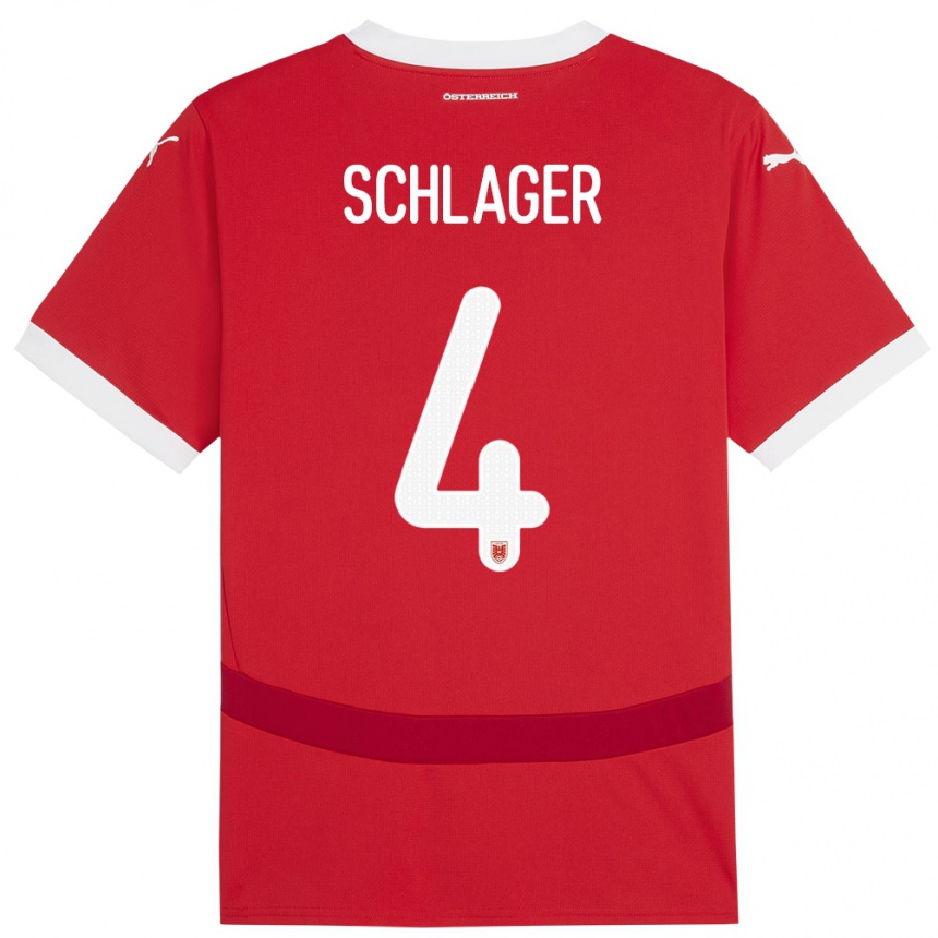 Kids Football Austria Xaver Schlager #4 Red Home Jersey 24-26 T-Shirt