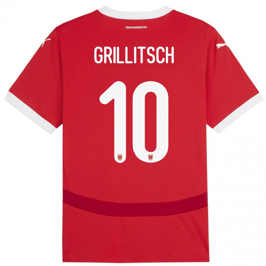 Kids Football Austria Florian Grillitsch #10 Red Home Jersey 24-26 T-Shirt