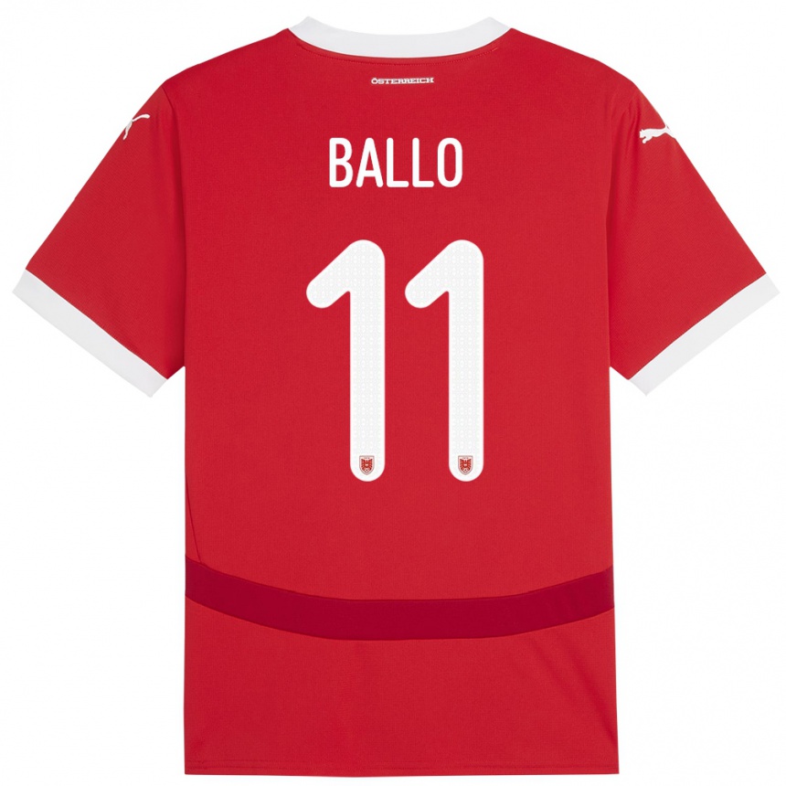 Kids Football Austria Thierno Ballo #11 Red Home Jersey 24-26 T-Shirt