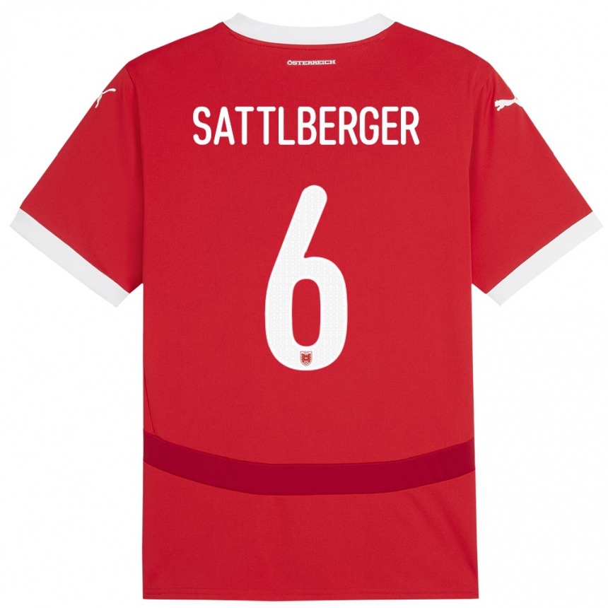 Kids Football Austria Nikolas Sattlberger #6 Red Home Jersey 24-26 T-Shirt