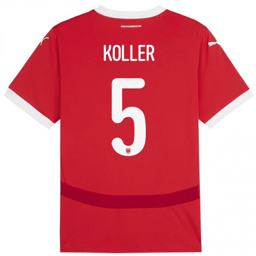 Kids Football Austria Paul Koller #5 Red Home Jersey 24-26 T-Shirt