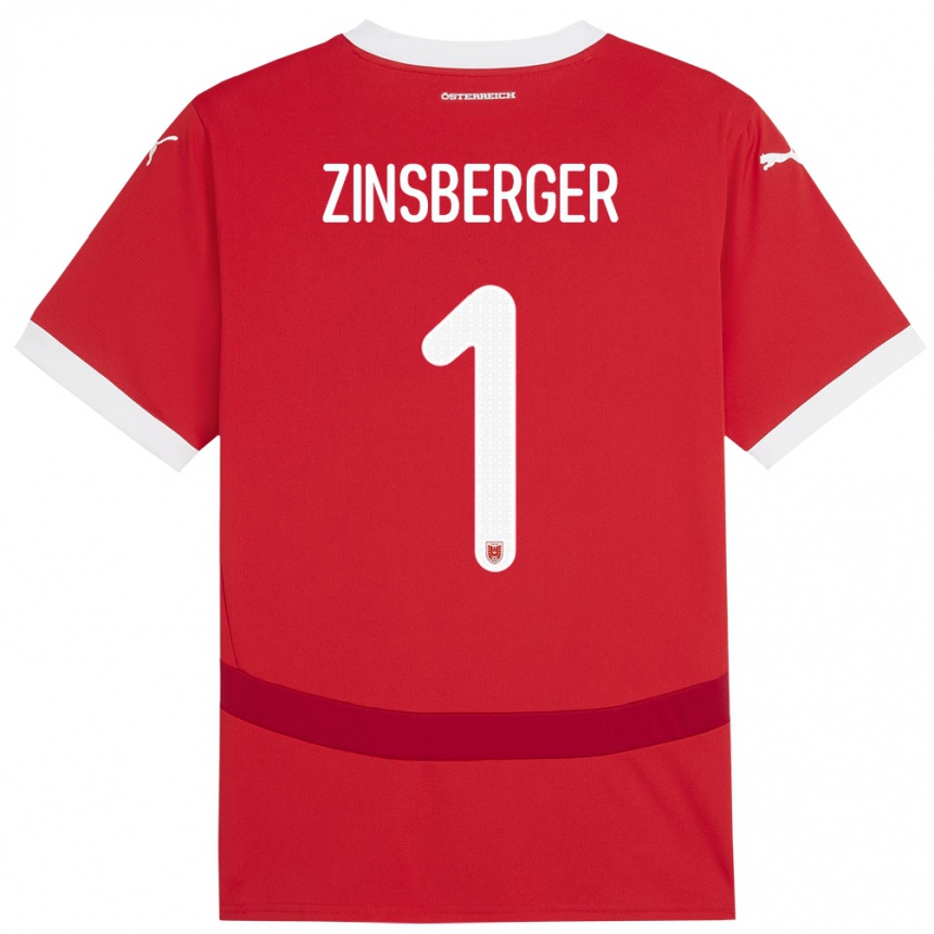 Kids Football Austria Manuela Zinsberger #1 Red Home Jersey 24-26 T-Shirt