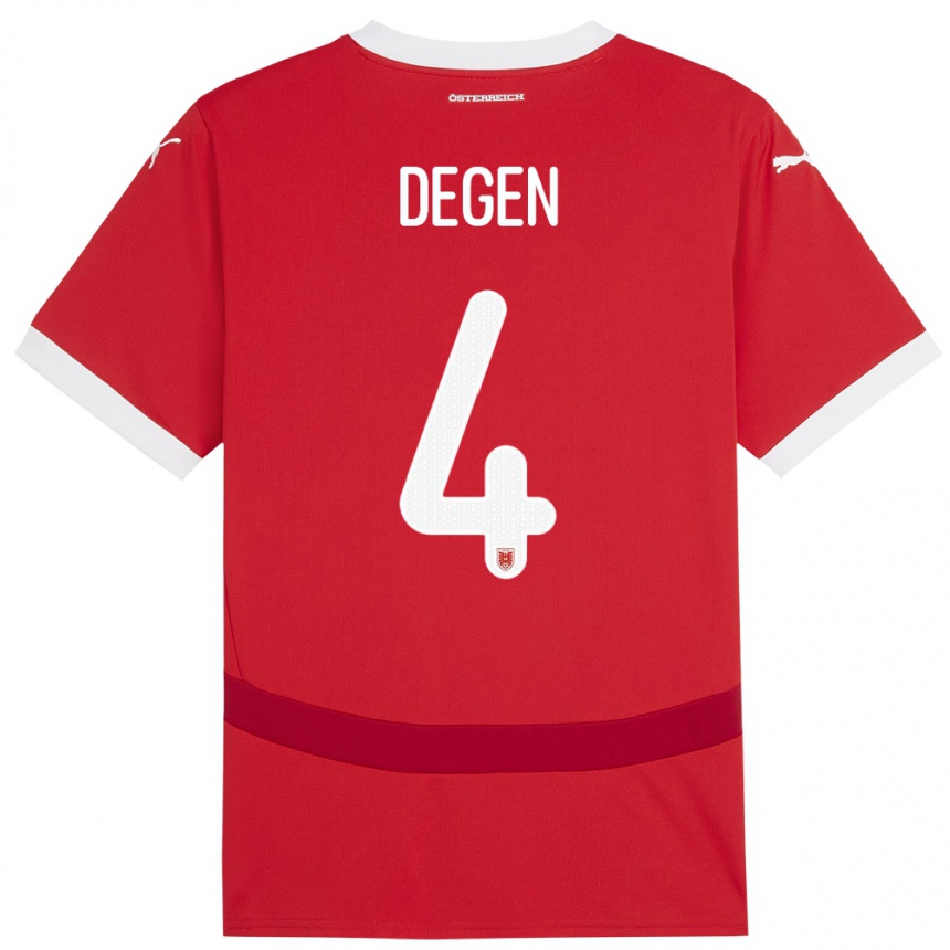 Kids Football Austria Celina Degen #4 Red Home Jersey 24-26 T-Shirt