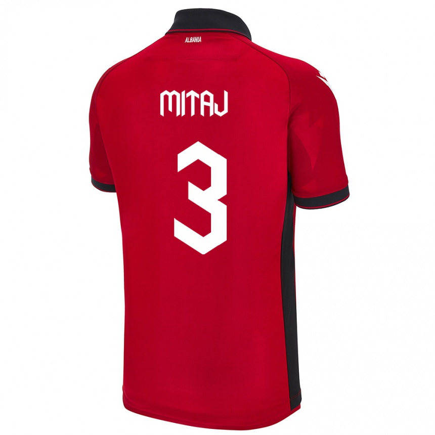 Kids Football Albania Mario Mitaj #3 Red Home Jersey 24-26 T-Shirt