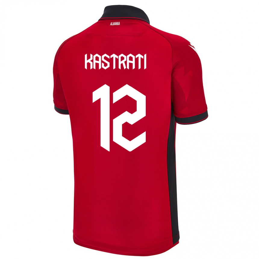 Kids Football Albania Elhan Kastrati #12 Red Home Jersey 24-26 T-Shirt