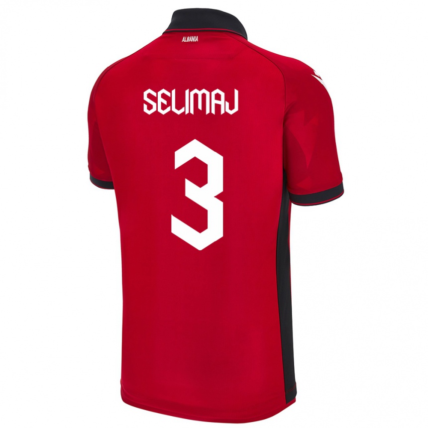 Kids Football Albania Ermis Selimaj #3 Red Home Jersey 24-26 T-Shirt