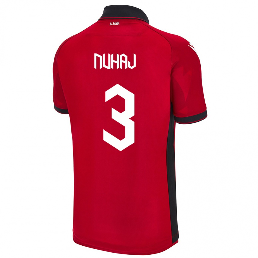 Kids Football Albania Fabjano Nuhaj #3 Red Home Jersey 24-26 T-Shirt