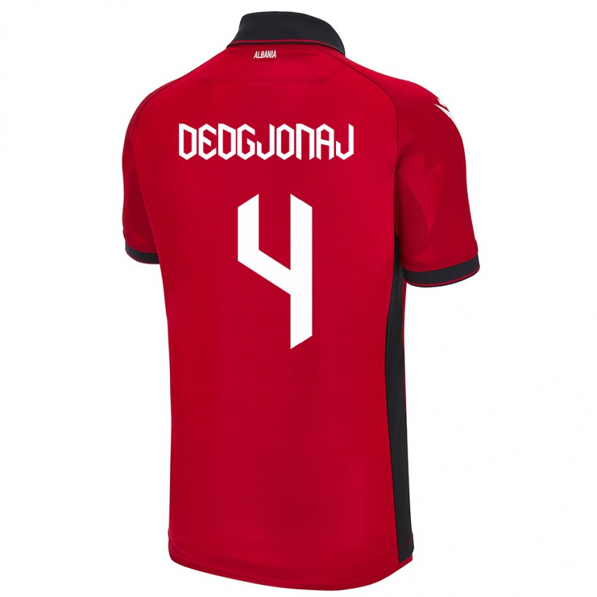 Kids Football Albania Leonora Dedgjonaj #4 Red Home Jersey 24-26 T-Shirt