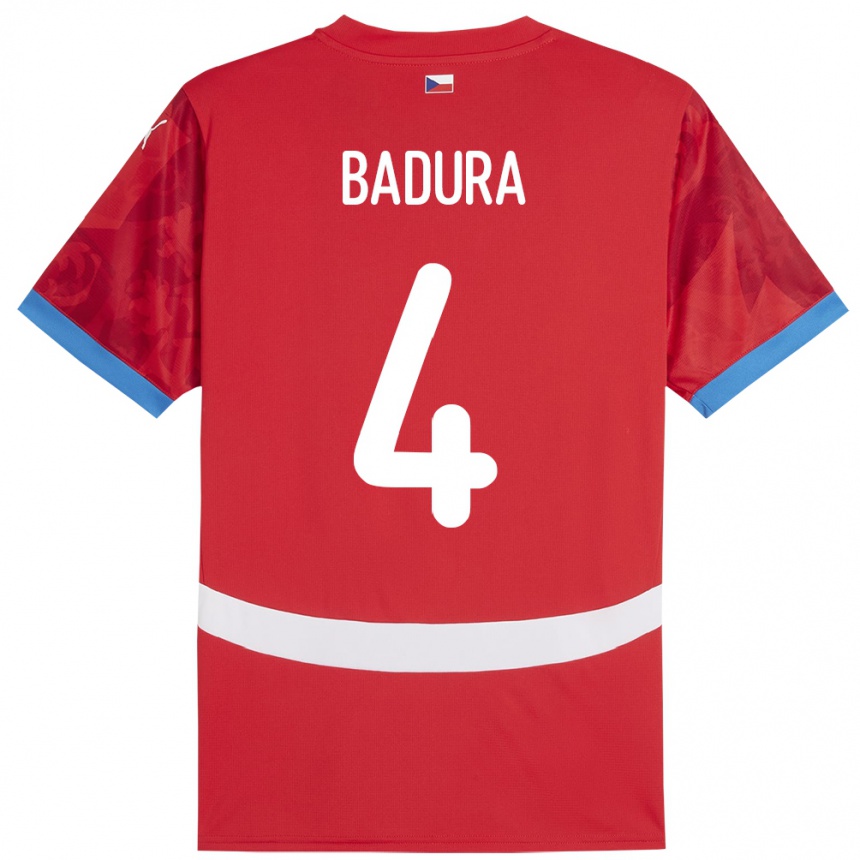 Kids Football Czech Republic Vitezslav Badura #4 Red Home Jersey 24-26 T-Shirt