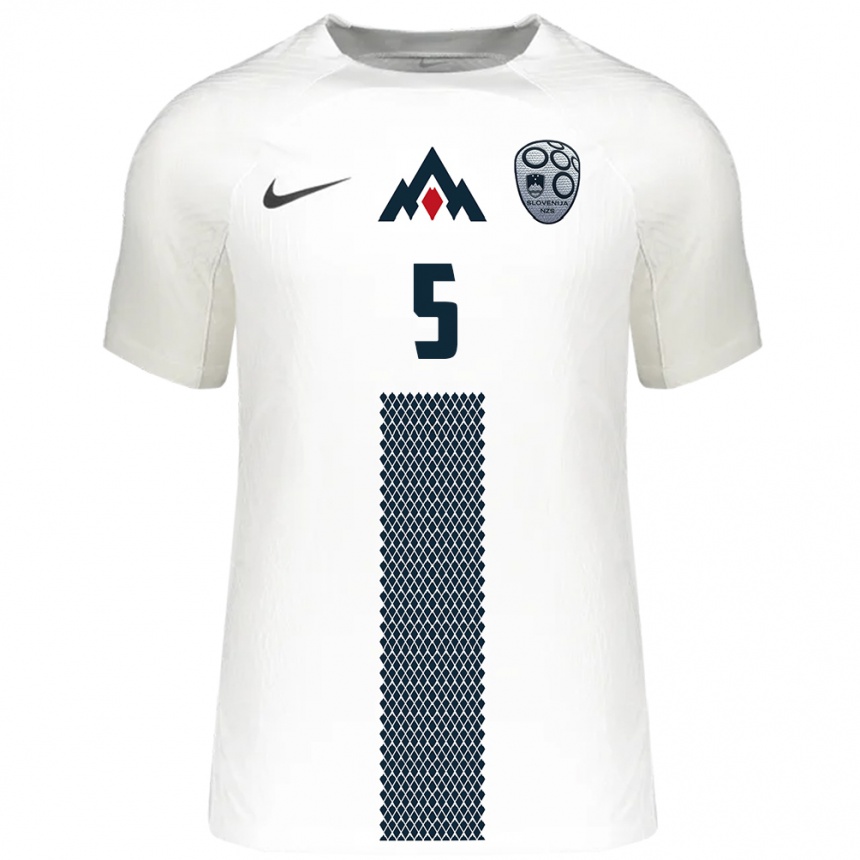 Kids Football Slovenia Dominik Drobnic #5 White Home Jersey 24-26 T-Shirt