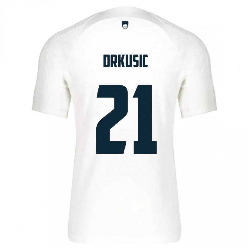 Kids Football Slovenia Vanja Drkusic #21 White Home Jersey 24-26 T-Shirt