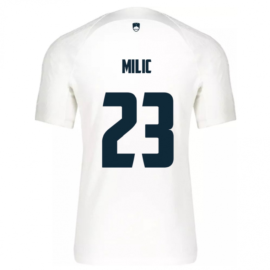 Kids Football Slovenia Nino Milic #23 White Home Jersey 24-26 T-Shirt