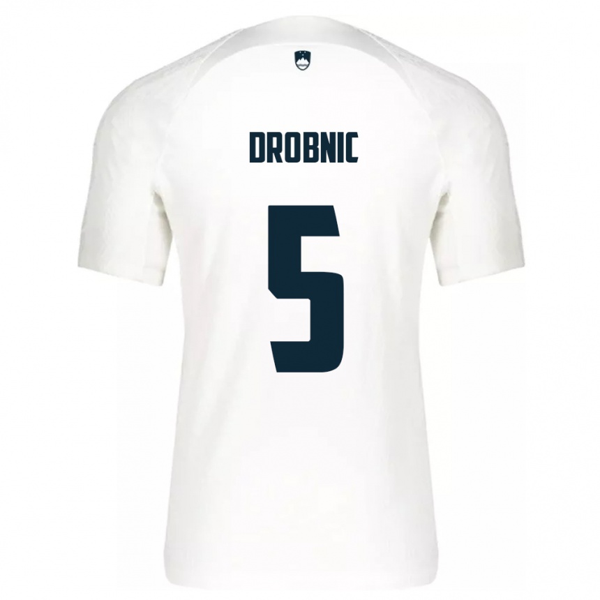 Kids Football Slovenia Dominik Drobnic #5 White Home Jersey 24-26 T-Shirt