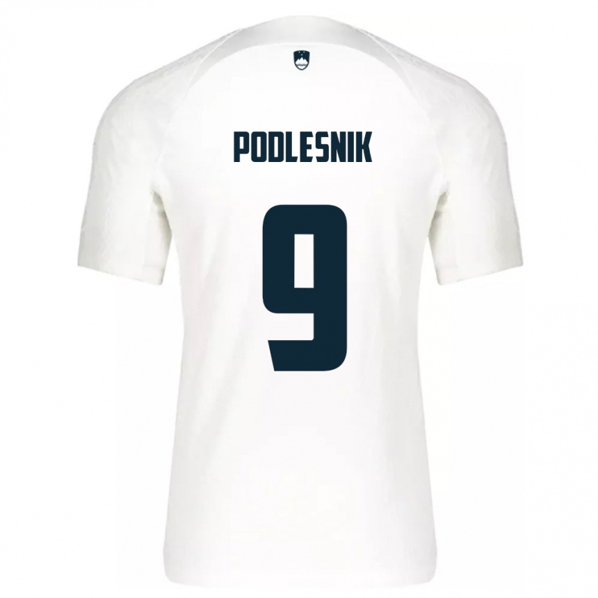 Kids Football Slovenia Nik Podlesnik #9 White Home Jersey 24-26 T-Shirt