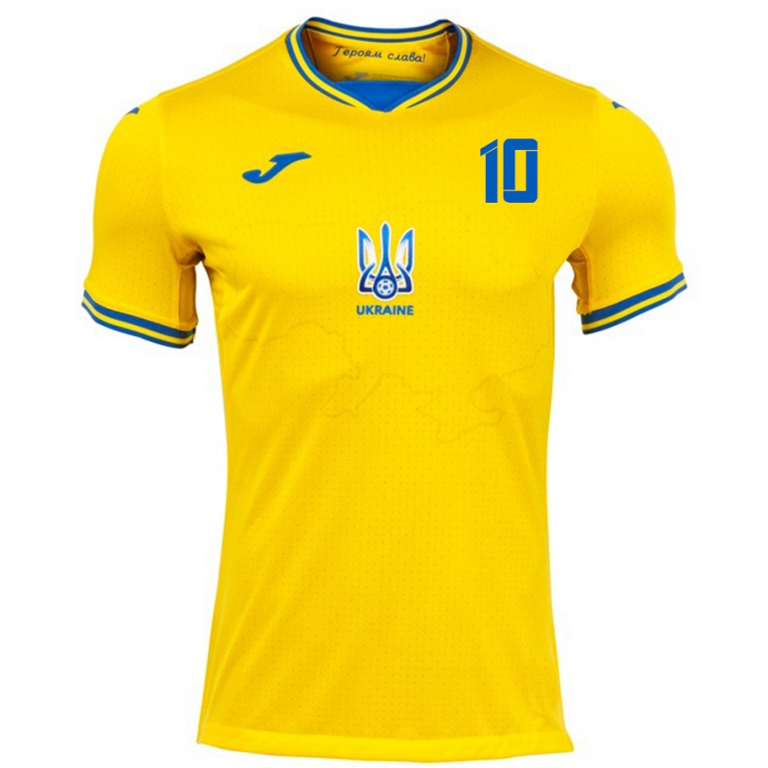 Kids Football Ukraine Mykhaylo Mudryk #10 Yellow Home Jersey 24-26 T-Shirt