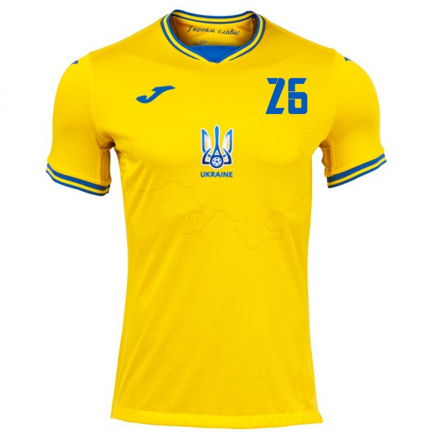 Kids Football Ukraine Bogdan Mykhaylichenko #26 Yellow Home Jersey 24-26 T-Shirt