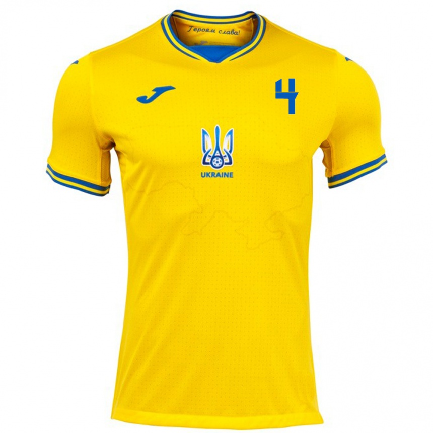 Kids Football Ukraine Yana Kotyk #4 Yellow Home Jersey 24-26 T-Shirt