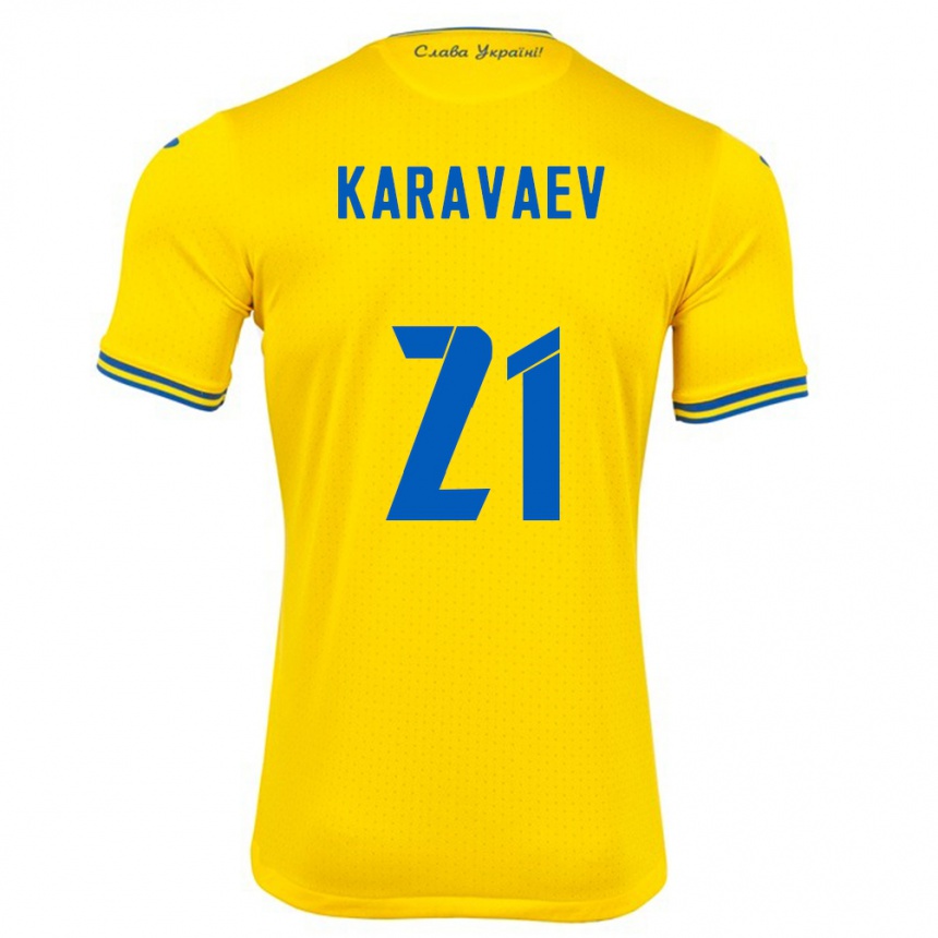 Kids Football Ukraine Oleksandr Karavaev #21 Yellow Home Jersey 24-26 T-Shirt