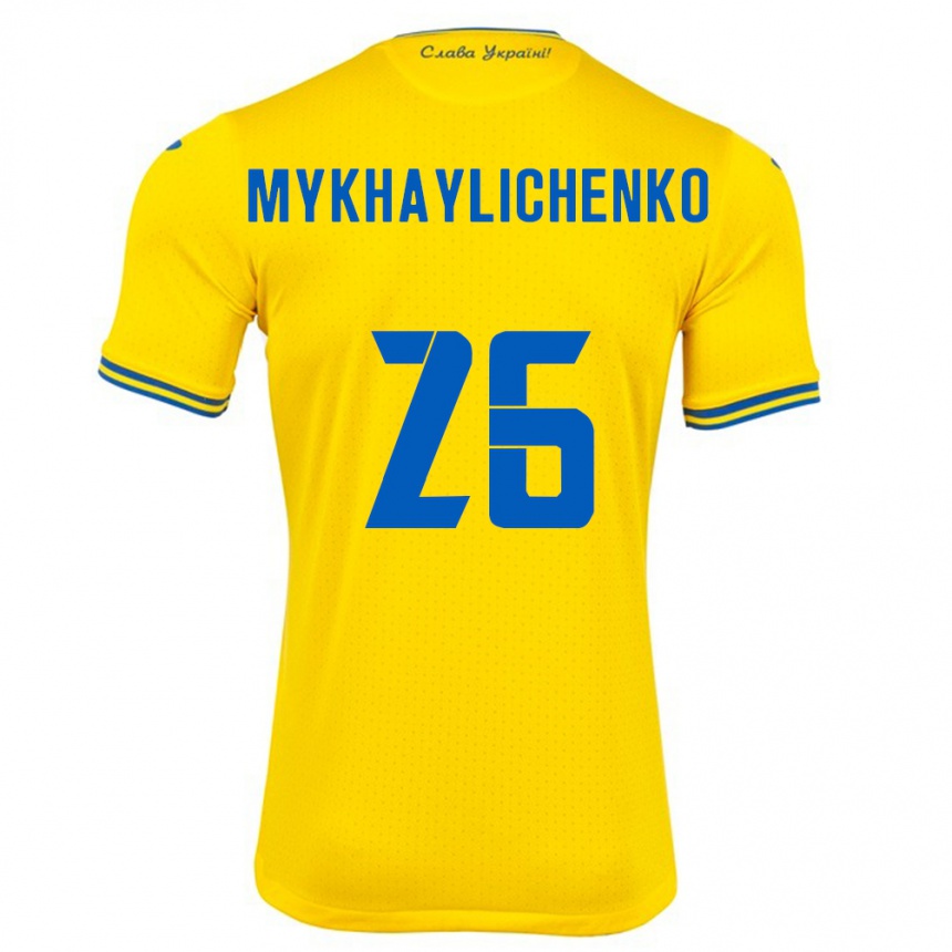 Kids Football Ukraine Bogdan Mykhaylichenko #26 Yellow Home Jersey 24-26 T-Shirt