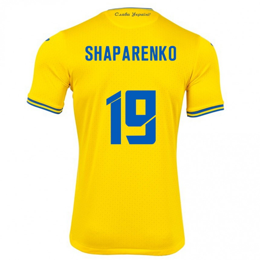 Kids Football Ukraine Mykola Shaparenko #19 Yellow Home Jersey 24-26 T-Shirt