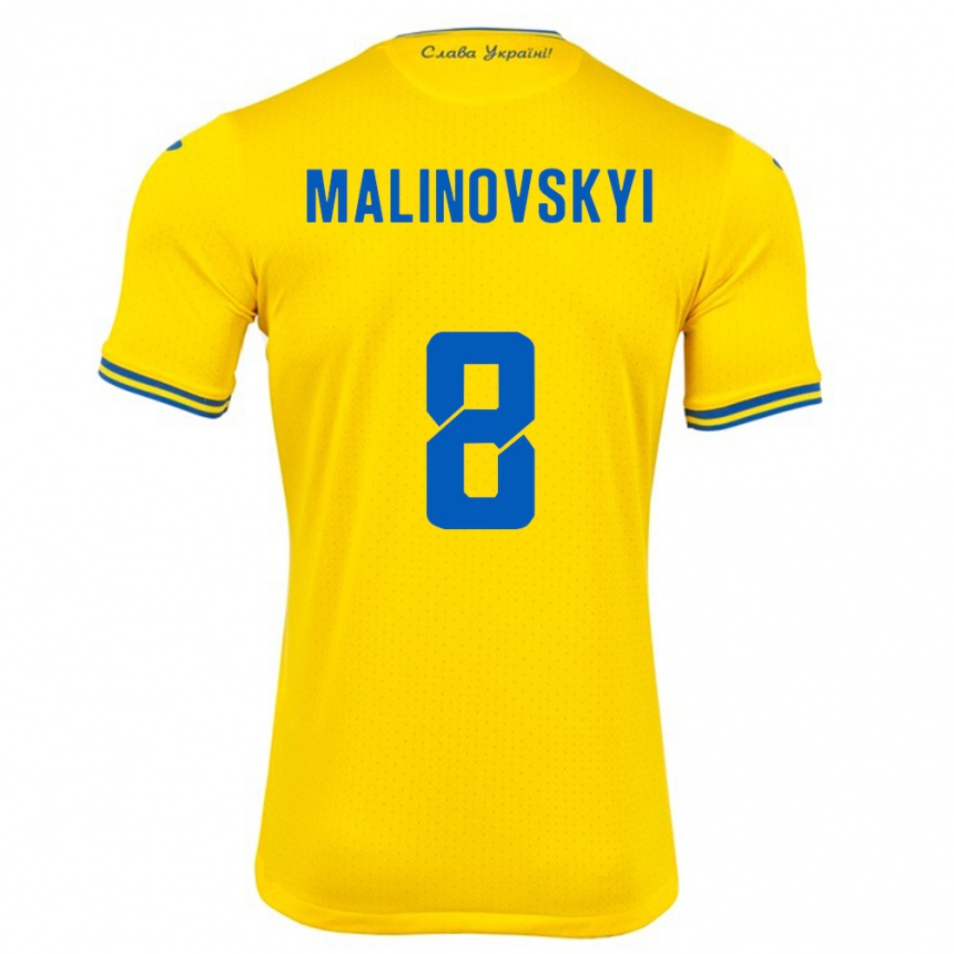 Kids Football Ukraine Ruslan Malinovskyi #8 Yellow Home Jersey 24-26 T-Shirt