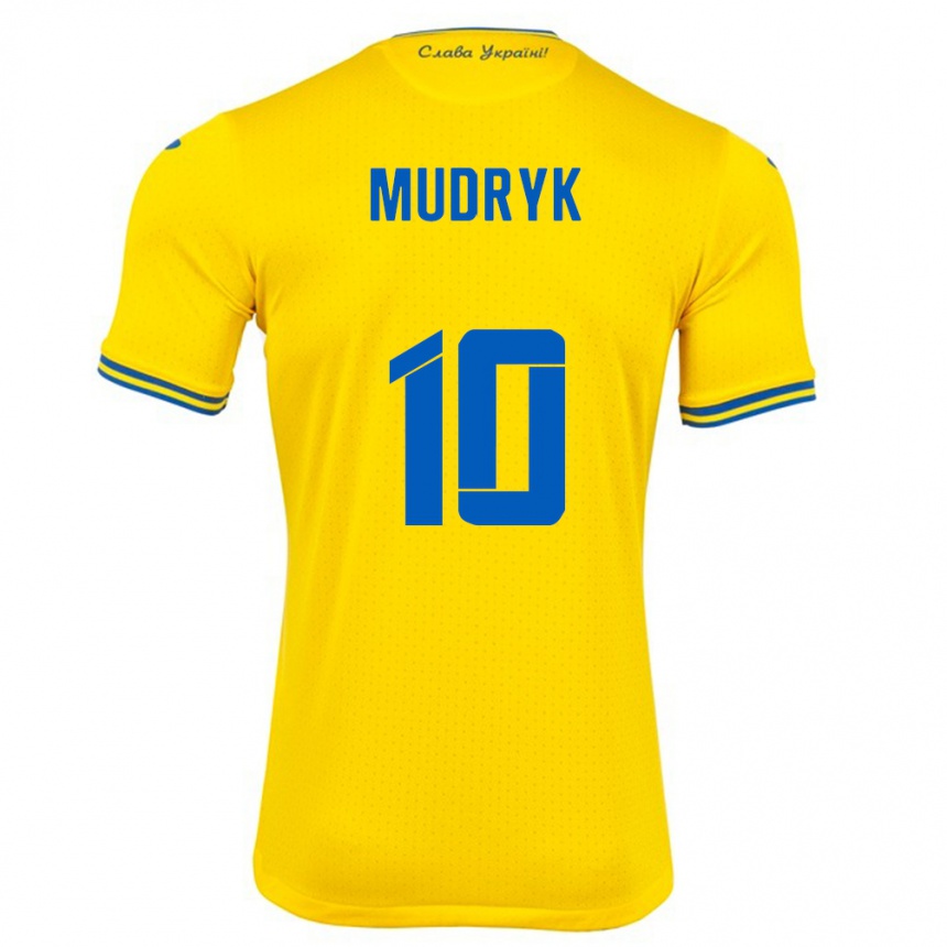 Kids Football Ukraine Mykhaylo Mudryk #10 Yellow Home Jersey 24-26 T-Shirt