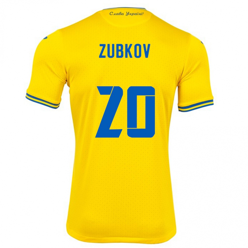 Kids Football Ukraine Oleksandr Zubkov #20 Yellow Home Jersey 24-26 T-Shirt