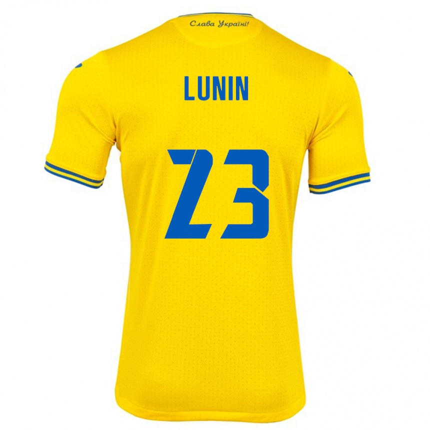 Kids Football Ukraine Andriy Lunin #23 Yellow Home Jersey 24-26 T-Shirt