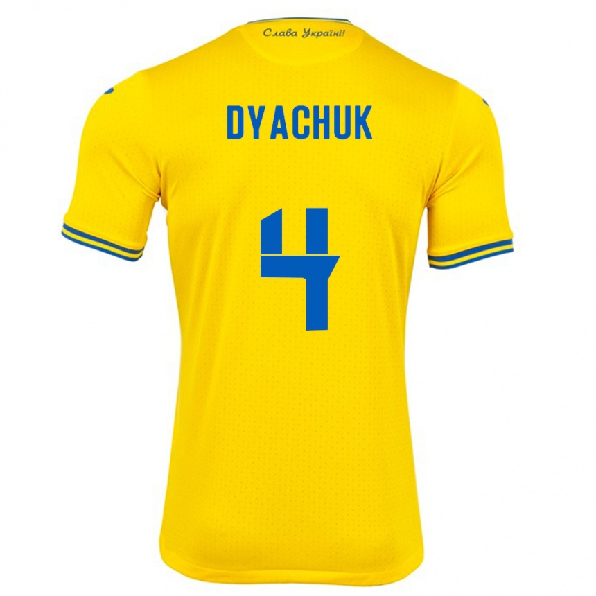 Kids Football Ukraine Maksym Dyachuk #4 Yellow Home Jersey 24-26 T-Shirt