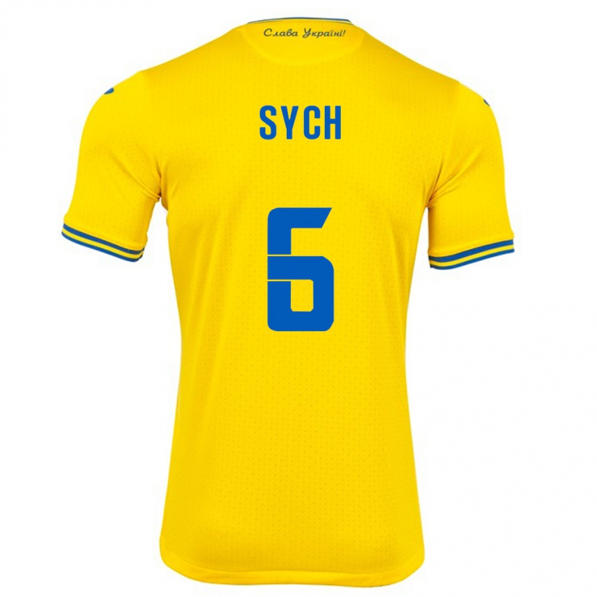 Kids Football Ukraine Oleksiy Sych #6 Yellow Home Jersey 24-26 T-Shirt