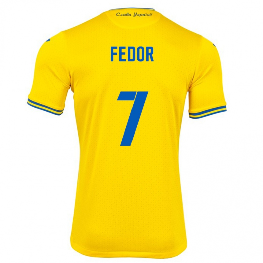 Kids Football Ukraine Oleg Fedor #7 Yellow Home Jersey 24-26 T-Shirt