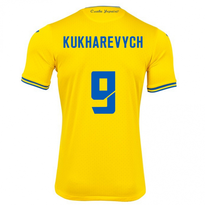 Kids Football Ukraine Mykola Kukharevych #9 Yellow Home Jersey 24-26 T-Shirt