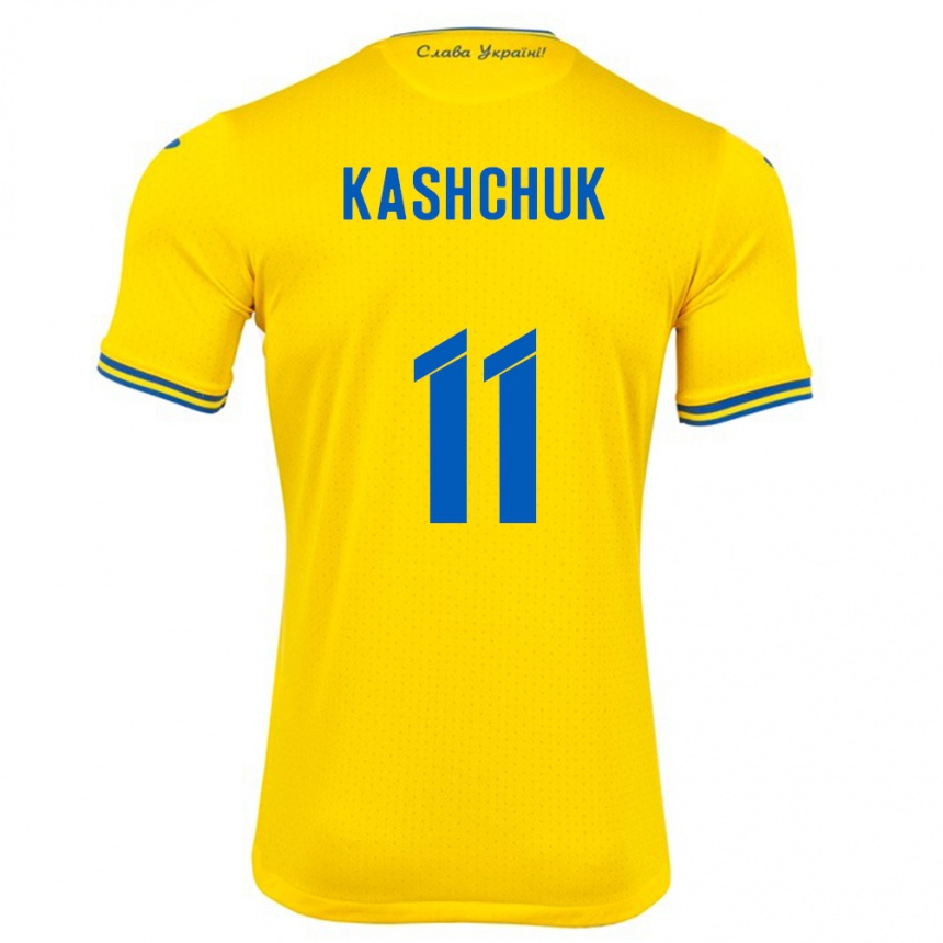 Kids Football Ukraine Oleksiy Kashchuk #11 Yellow Home Jersey 24-26 T-Shirt