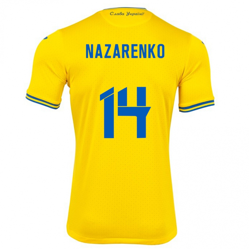 Kids Football Ukraine Oleksandr Nazarenko #14 Yellow Home Jersey 24-26 T-Shirt