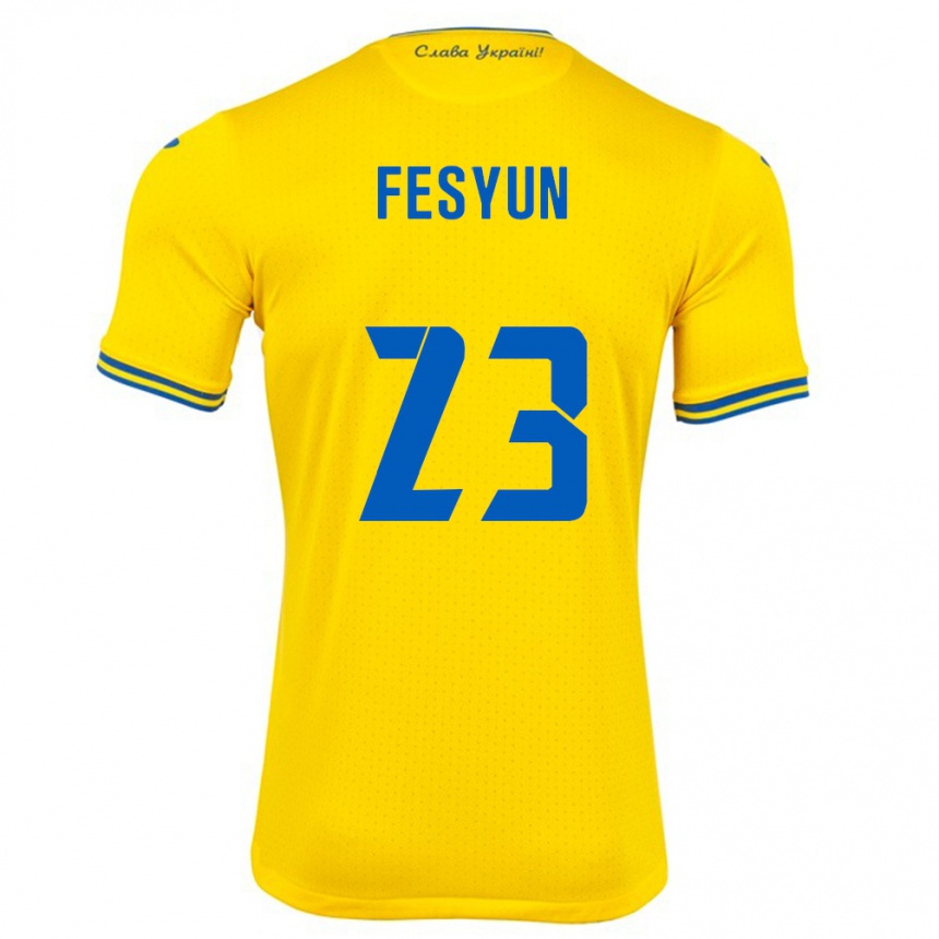 Kids Football Ukraine Kiril Fesyun #23 Yellow Home Jersey 24-26 T-Shirt