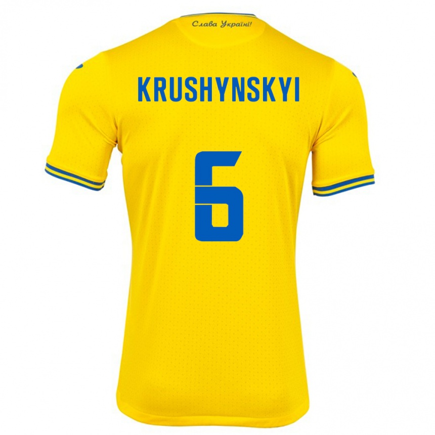 Kids Football Ukraine Borys Krushynskyi #6 Yellow Home Jersey 24-26 T-Shirt