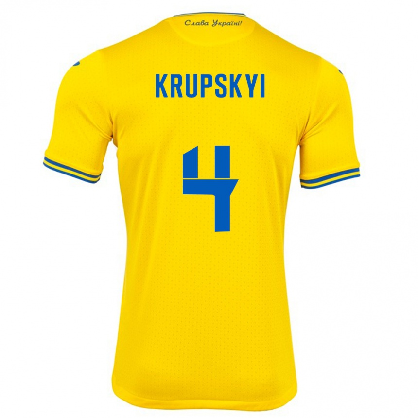 Kids Football Ukraine Ilya Krupskyi #4 Yellow Home Jersey 24-26 T-Shirt