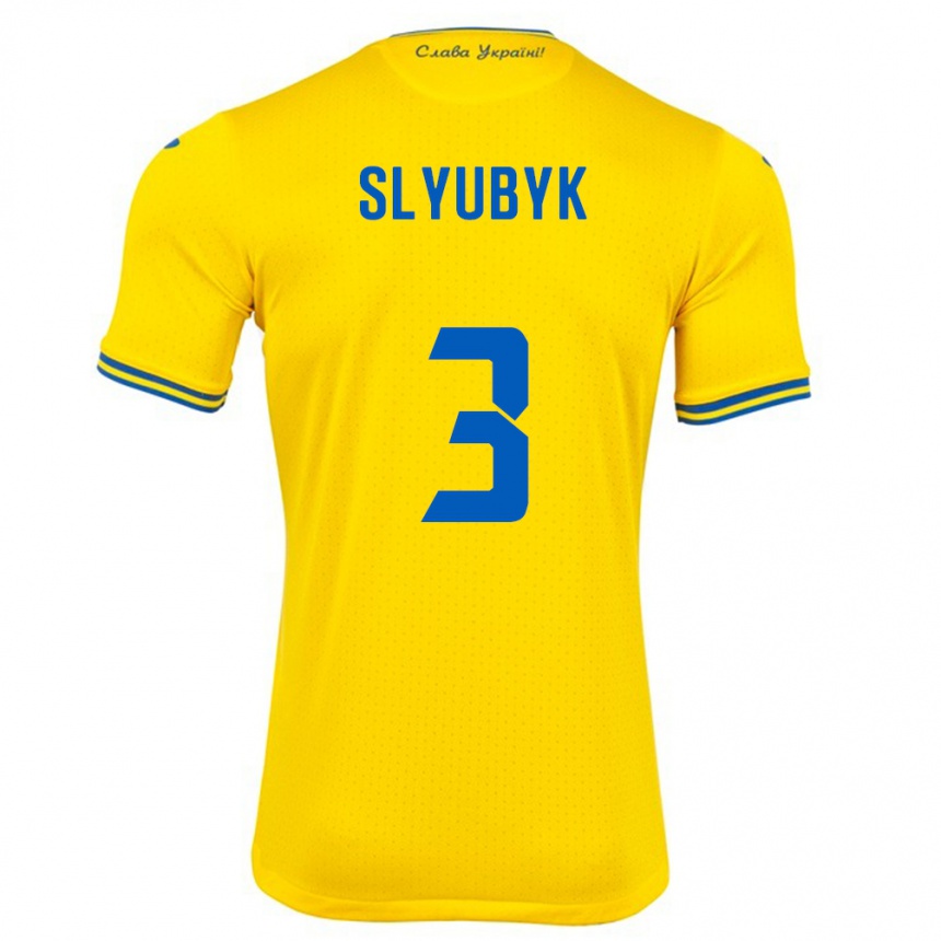 Kids Football Ukraine Bogdan Slyubyk #3 Yellow Home Jersey 24-26 T-Shirt