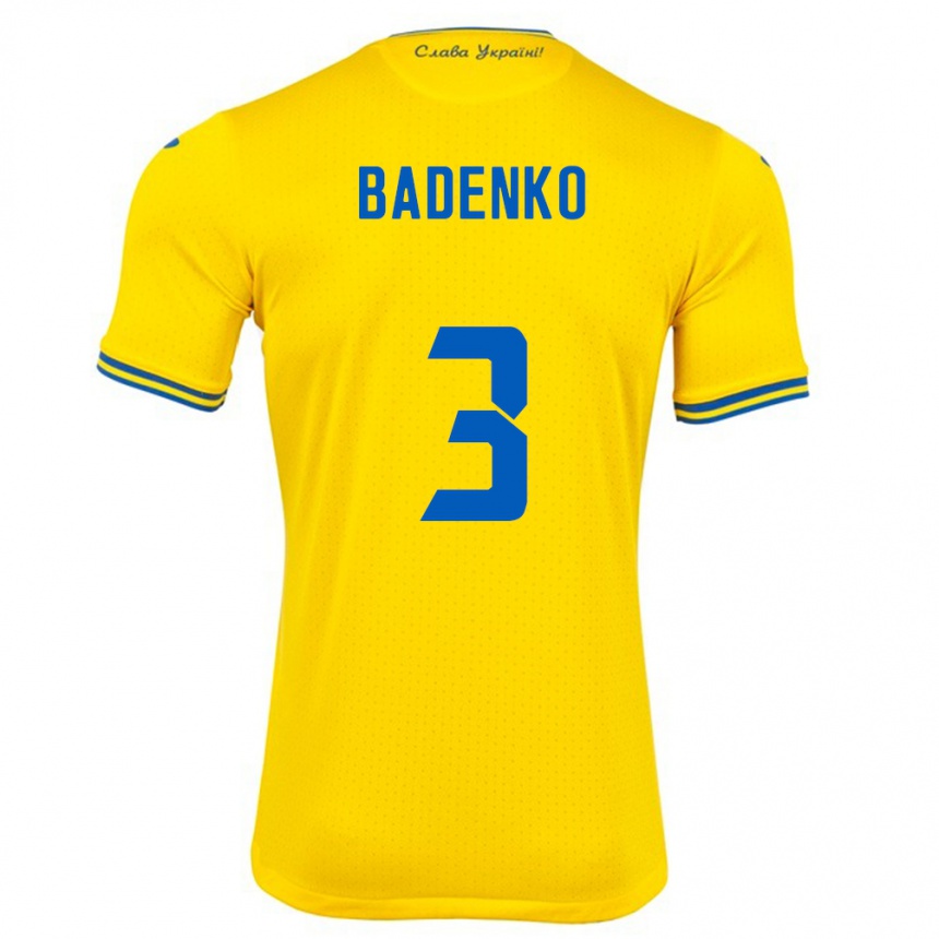 Kids Football Ukraine Ilya Badenko #3 Yellow Home Jersey 24-26 T-Shirt