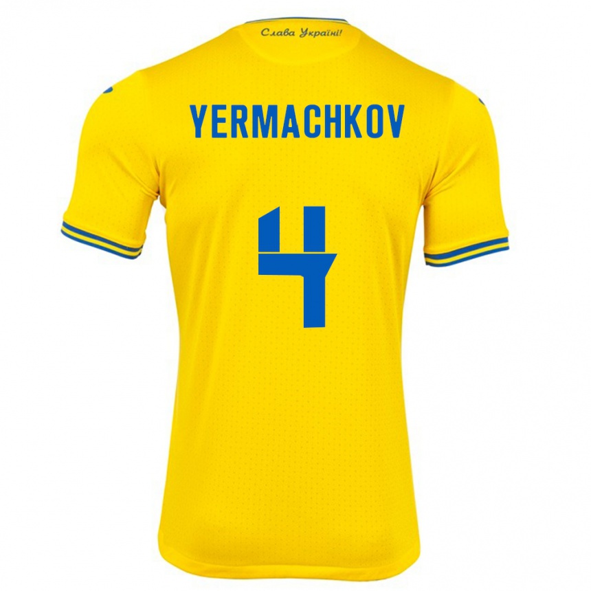 Kids Football Ukraine Ivan Yermachkov #4 Yellow Home Jersey 24-26 T-Shirt