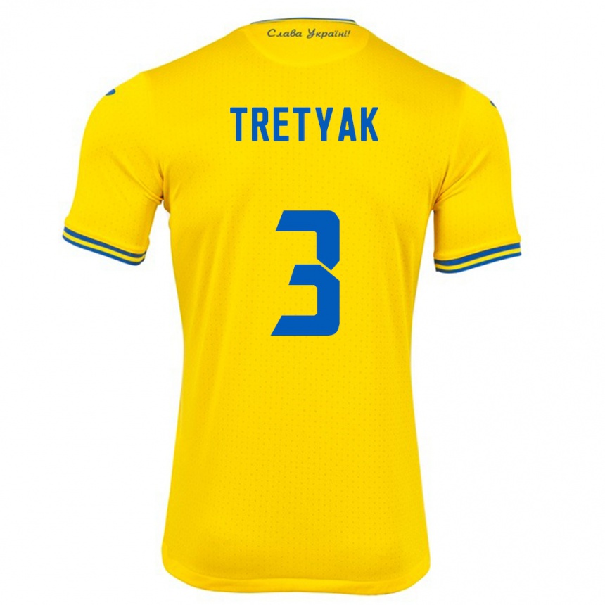 Kids Football Ukraine Demyan Tretyak #3 Yellow Home Jersey 24-26 T-Shirt