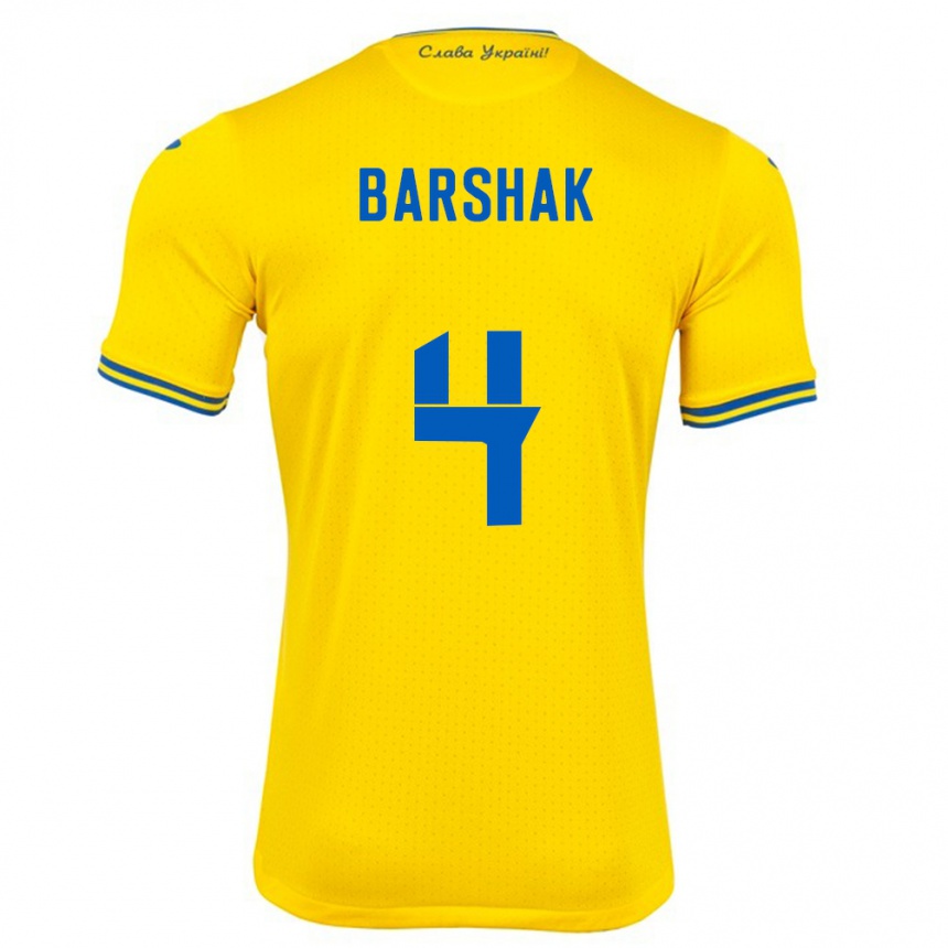 Kids Football Ukraine Maksym Barshak #4 Yellow Home Jersey 24-26 T-Shirt