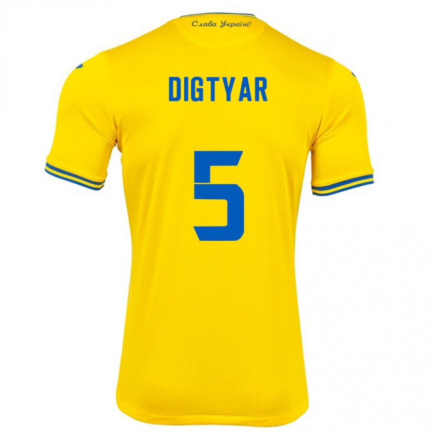 Kids Football Ukraine Kyrylo Digtyar #5 Yellow Home Jersey 24-26 T-Shirt