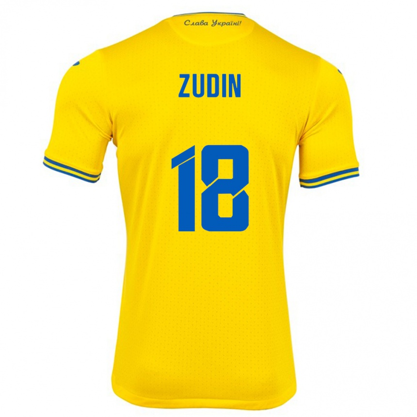 Kids Football Ukraine Dmytro Zudin #18 Yellow Home Jersey 24-26 T-Shirt