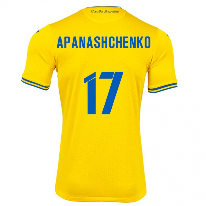 Kids Football Ukraine Daryna Apanashchenko #17 Yellow Home Jersey 24-26 T-Shirt