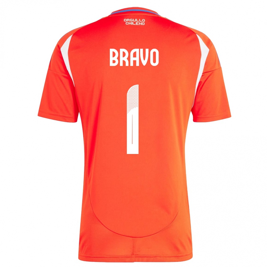 Kids Football Chile Claudio Bravo #1 Red Home Jersey 24-26 T-Shirt